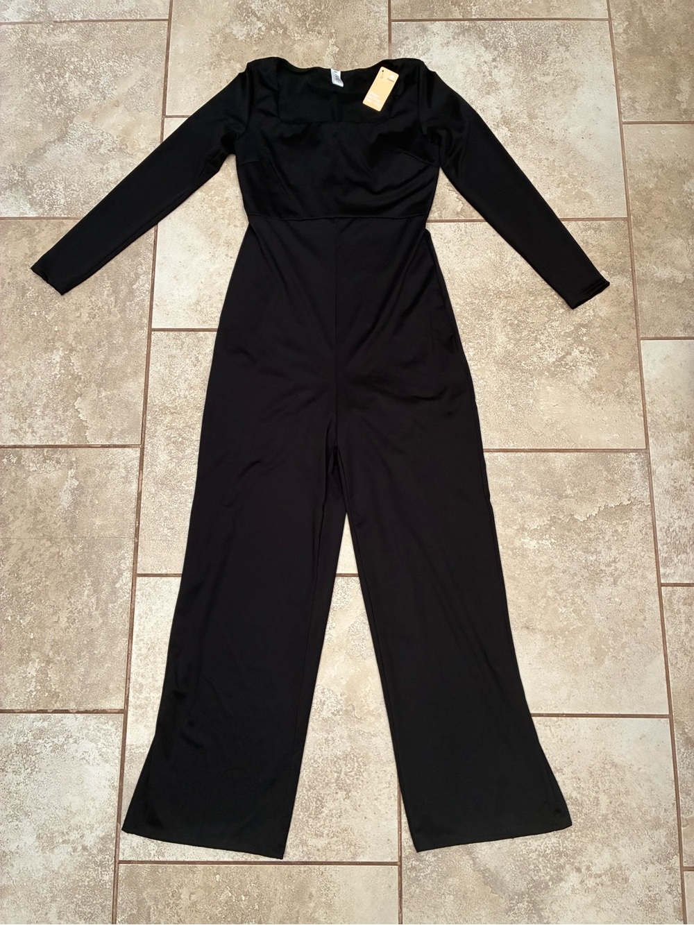 Classic Black Long-Sleeve Wide-Leg Jumpsuit